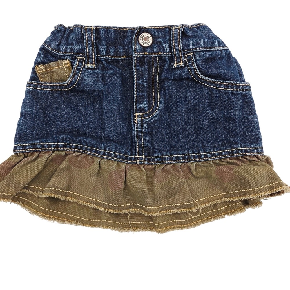 Old Navy Girls‎ Skirt  Blue Denim Camo Ruffle Mini Adjustable Waist Size 3T Y2K